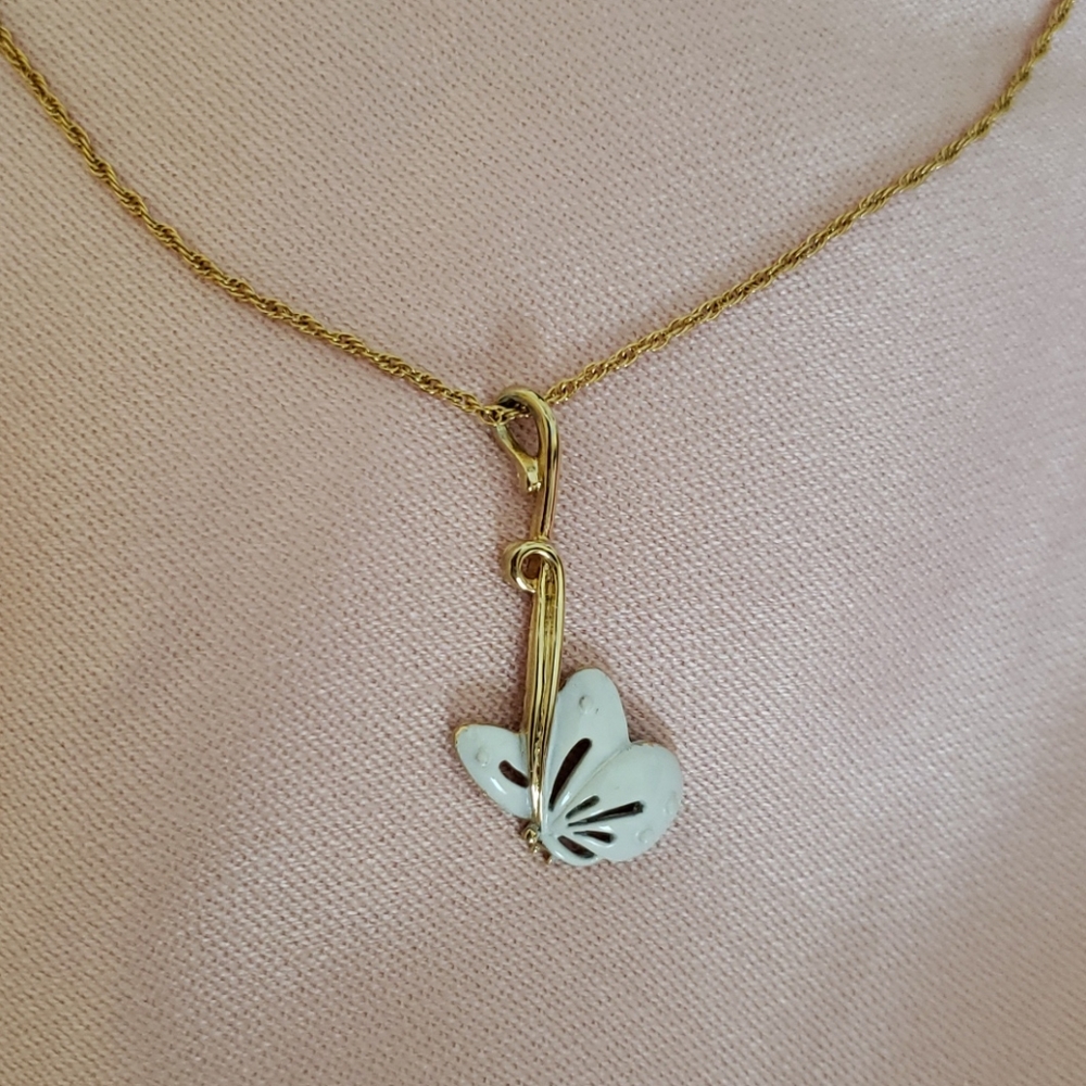 Cute White Enamel Butterfly Neckace
